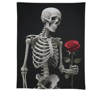 FodPand Linen Rectangle Tablecloth 55"x75" - Washable Heavy Duty Table Cover Skeleton Holding A Red Rose Tablecloth Stain Resistant Farmhouse Table Cloth for Dining Tables, Picnic, Party