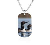 FodPand Loon Birds Necklace for Women Men 23.6" Chain Titanium Steel Dog Tag Necklace Personalized Pendant Lightweight Hip Hop Jewelry Keepsake Gift for Birthday, Valentine's Day