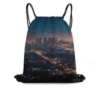 FodPand Los Angeles Skyline Drawstring Backpack Gym Trip Cinch Sack for Unisex Waterproof Shoe Bags for Travel Honeycomb Fabric Drawstring Bag 16x 20 Inch for Swimming Beach