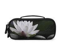 FodPand Lotus And Black Zen Stones Cosmetic Bag with Handle And Zipper Makeup Brushes Organizer Case PU Leather Toiletry Bag Small Makeup Bags for Travel Or Daily