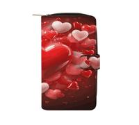 FodPand Love Red Hearts Leather Wallet Zipper Long Purse for Women Large Credit Card Holder for Work Travel Daily Use