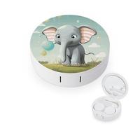 FodPand Lovely Elephant Contact Lens Case Portable Contact Lens Applicator Removal Tool Kit Cute Round Eyeglass Cases with Mirror for Daily Vision Care And Outdoor Use