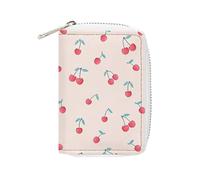 FodPand Lovely Sweet Red Cherry Credit Card Holder Compact Leather Card Wallet Zipper Portable Id Purse 20 Cards Slots