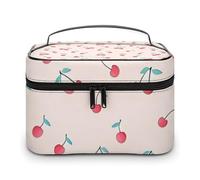 FodPand Lovely Sweet Red Cherry Makeup Bag,Portable Large Capacity Travel Cosmetic Bag Adjustable Lightweight Hand-held Makeup Box for Women Daily Use