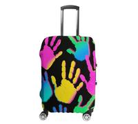 FodPand Luggage Cover for Suitcase 19-32 Inch Colorful Handprints Travel Suitcase Protector Vibrant Anti-Scratch Washable Luggage Sleeve with Funny Design, white, L, Colorful Handprints