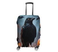 FodPand Luggage Cover for Suitcase 19-32 Inch Frightening Halloween Crow Travel Suitcase Protector Vibrant Anti-Scratch Washable Luggage Sleeve with Funny Design, white, XL, Frightening Halloween