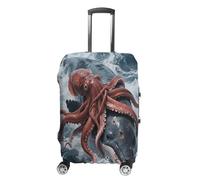FodPand Luggage Cover for Suitcase 19-32 Inch Giant Squid Vs Whale Travel Suitcase Protector Vibrant Anti-Scratch Washable Luggage Sleeve with Funny Design, white, XL, Giant Squid Vs