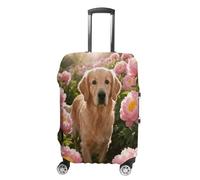 FodPand Luggage Cover for Suitcase 19-32 Inch Golden Retriever & Daisy Travel Suitcase Protector Vibrant Anti-Scratch Washable Luggage Sleeve with Funny Design, white, XL, Golden Retriever & Daisy