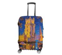 FodPand Luggage Cover for Suitcase 19-32 Inch Lisbon Belem Tower Travel Suitcase Protector Vibrant Anti-Scratch Washable Luggage Sleeve with Funny Design, white, M, Lisbon Belem Tower