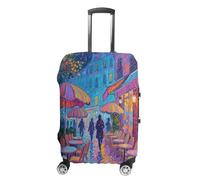 FodPand Luggage Cover for Suitcase 19-32 Inch Paris Cafe Neon Night Travel Suitcase Protector Vibrant Anti-Scratch Washable Luggage Sleeve with Funny Design, white, XL, Paris Cafe Neon Night