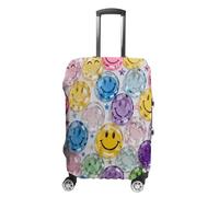 FodPand Luggage Cover for Suitcase 19-32 Inch Transparent Glass Happy Face Travel Suitcase Protector Vibrant Anti-Scratch Washable Luggage Sleeve with Funny Design, white, Small, Transparent Glass