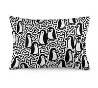 FodPand Lumbar Pillow Cover - Little Penguin Doodle Double-Sided Printed Plush Cushion Case with Hidden Zipper, Decorative Throw Pillow Cover for Couch Bedroom Living Room Outdoor Use 12 "x20
