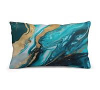 FodPand Lumbar Pillow Cover - Turquoise Blue Gold Marble Double-Sided Printed Plush Cushion Case with Hidden Zipper, Decorative Throw Pillow Cover for Couch Bedroom Living Room Outdoor Use 8"x12"