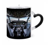 FodPand Magic Airplane Cockpit Color Changing Mug 11 Oz Black Ceramic Heat Sensitive Coffee Cup Temperature Activated Mug for Hot Cocoa Tea Drinks Funny Novelty Gift for Coffee Lovers Men Women