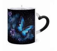 FodPand Magic Galaxy Blue Butterfly Color Changing Mug 11 Oz Black Ceramic Heat Sensitive Coffee Cup Temperature Activated Mug for Hot Cocoa Tea Drinks Funny Novelty Gift for Coffee Lovers Men Women