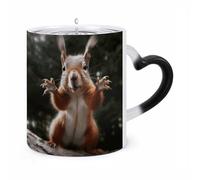 FodPand Magic Squirrel Funny Animal Color Changing Mug 11 Oz Black Ceramic Heat Sensitive Coffee Cup Temperature Activated Mug for Hot Cocoa Tea Drinks Funny Novelty Gift for Coffee Lovers Men Women