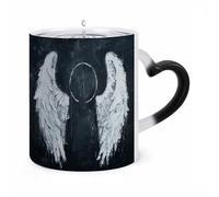 FodPand Magic White Angel Wings Color Changing Mug 11 Oz Black Ceramic Heat Sensitive Coffee Cup Temperature Activated Mug for Hot Cocoa Tea Drinks Funny Novelty Gift for Coffee Lovers Men Women
