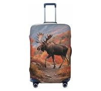 FodPand Majestic Moose in Forest Travel Luggage Cover Elastic Suitcase Cover Protector Anti-Scratch Luggage Protector Universal Washable Travel Sleeve Baggage Case Fits 18-32 Inch Suitcase, Black, XL