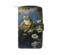 FodPand Many Frogs Sing on The Branches Summer Butterflies Lake Water Leather Wallet Zipper Long Purse for Women Large Credit Card Holder for Work Travel Daily Use