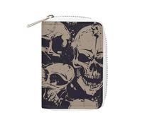FodPand Many Skulls Get Together Credit Card Holder Compact Leather Card Wallet Zipper Portable Id Purse 20 Cards Slots