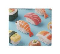 FodPand Many Sushi Food Bifold Wallet for Men Women, 4.3"x3.7" Compact Leather Wallet with ID Window & Coin Pocket, Slim Minimalist Card Holder for Daily Carry & Travel