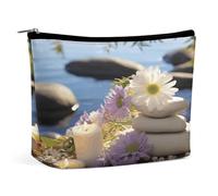 FodPand Massage Stones with Daisy Toiletry Bag Large Capacity Makeup Bag Travel Makeup Pouch Mini Cosmetic Bags Zipper Make Up Storage Pouch Make Up Organizer Tool Pouchs