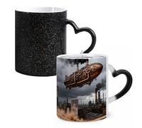 FodPand Mechanical Airship Color Changing Mugs Heat Sensitive Ceramic Coffee Mugs Funny Temperature Changing Mug Novelty Magic Cup Gift for Coffee Lover 11 Oz