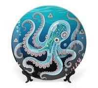 FodPand Mechanical Octopus Bone China Decorative Plate with Display Stand Porcelain Wall Hanging Plate for Home Office Decor Elegant Round Ceramic Plates for Home Decor & Gift Idea 10inch