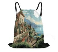 FodPand Mediterranean Summer Drawstring Backpack Gym Trip Cinch Sack for Unisex Waterproof Shoe Bags for Travel Honeycomb Fabric Drawstring Bag 16x 20 Inch for Swimming Beach