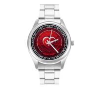FodPand Men's Stainless Steel Three Hand Watch 40mm Case Business Dress | Crimson Love Heart, Big Face, Alloy Case, Scratch-Resistant Glass, Adjustable Bracelet, Deployment Clasp, Luminous Hands