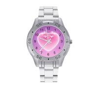 FodPand Men's Stainless Steel Three Hand Watch 40mm Case Business Dress | Pink Bow Love Heart, Big Face, Alloy Case, Scratch-Resistant Glass, Adjustable Bracelet, Deployment Clasp, Luminous Hands