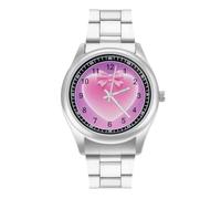 FodPand Men's Stainless Steel Three Hand Watch 40mm Case Business Dress | Pink Bow Love Heart, Big Face, Alloy Case, Scratch-Resistant Glass, Adjustable Bracelet, Deployment Clasp, Luminous Hands