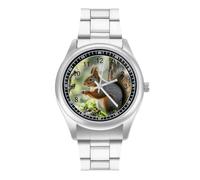FodPand Men's Stainless Steel Three Hand Watch 40mm Case Business Dress | Squirrel in The Woods, Big Face, Alloy Case, Scratch-Resistant Glass, Adjustable Bracelet, Deployment Clasp, Luminous Hands