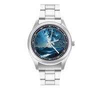 FodPand Men's Stainless Steel Three Hand Watch 40mm Case Business Dress | Stars, Big Face, Alloy Case, Scratch-Resistant Glass, Adjustable Bracelet, Deployment Clasp, Luminous Hands