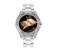 FodPand Men's Stainless Steel Three Hand Watch 40mm Case Business Dress | The Book, Big Face, Alloy Case, Scratch-Resistant Glass, Adjustable Bracelet, Deployment Clasp, Luminous Hands
