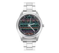 FodPand Men's Stainless Steel Three Hand Watch 40mm Case Business Dress | Unique Aztec, Big Face, Alloy Case, Scratch-Resistant Glass, Adjustable Bracelet, Deployment Clasp, Luminous Hands