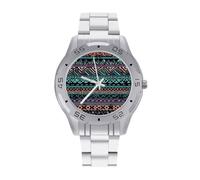 FodPand Men's Stainless Steel Three Hand Watch 40mm Case Business Dress | Unique Aztec, Big Face, Alloy Case, Scratch-Resistant Glass, Adjustable Bracelet, Deployment Clasp, Luminous Hands