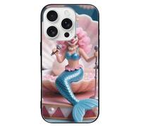 FodPand Mermaid Clown Phone Case for iPhone 16 Tempered Glass Hard Phone Protective Cover Anti-Scratch Shockproof Minimalist Aesthetic Case for Women & Men Black