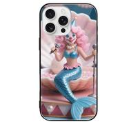 FodPand Mermaid Clown Phone Case for iPhone 16 Tempered Glass Hard Phone Protective Cover Anti-Scratch Shockproof Minimalist Aesthetic Case for Women & Men Black