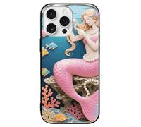 FodPand Mermaid Coral Comb Phone Case for iPhone 16 Tempered Glass Hard Phone Protective Cover Anti-Scratch Shockproof Minimalist Aesthetic Case for Women & Men