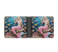 FodPand Mermaid Coral Comb Wallet for Men Leather Bifold Wallet Front Pocket Wallets Card Holder Wallets Money Clip