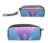 FodPand Mermaid Tail Pencil Pouch Mini Makeup Bag with Handle - 7.8x3.9x2.1 Inches Durable Waterproof PU Leather, Large Capacity Portable Pencil Case for Office, Travel