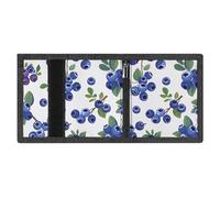 FodPand Minimalist Blueberries with Leaves Trifold Wallet for Men | Slim Front Pocket with Key Hook | Extra Capacity Billfold with 8 Card Slots | 1 Clear Id Window | 1 Zip Coin Pocket | Gift for Him