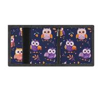 FodPand Minimalist Cartoon Owl Pattern Trifold Wallet for Men | Slim Front Pocket with Key Hook | Extra Capacity Billfold with 8 Card Slots | 1 Clear Id Window | 1 Zip Coin Pocket | Gift for Him