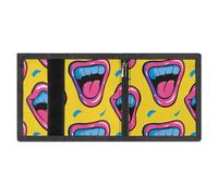 FodPand Minimalist Cartoon Smile Pattern Trifold Wallet for Men | Slim Front Pocket with Key Hook | Extra Capacity Billfold with 8 Card Slots | 1 Clear Id Window | 1 Zip Coin Pocket | Gift for Him