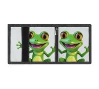 FodPand Minimalist Green Frog Trifold Wallet for Men | Slim Front Pocket with Key Hook | Extra Capacity Billfold with 8 Card Slots | 1 Clear Id Window | 1 Zip Coin Pocket | Gift for Him