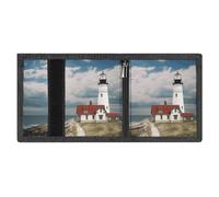 FodPand Minimalist Lighthouse Backdrop Trifold Wallet for Men | Slim Front Pocket with Key Hook | Extra Capacity Billfold with 8 Card Slots | 1 Clear Id Window | 1 Zip Coin Pocket | Gift for Him