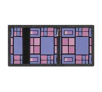 FodPand Minimalist Purple Square Pattern Trifold Wallet for Men | Slim Front Pocket with Key Hook | Extra Capacity Billfold with 8 Card Slots | 1 Clear Id Window | 1 Zip Coin Pocket | Gift for Him