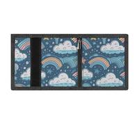 FodPand Minimalist Rainbow And Stars Trifold Wallet for Men | Slim Front Pocket with Key Hook | Extra Capacity Billfold with 8 Card Slots | 1 Clear Id Window | 1 Zip Coin Pocket | Gift for Him