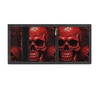 FodPand Minimalist Red Skulls Trifold Wallet for Men | Slim Front Pocket with Key Hook | Extra Capacity Billfold with 8 Card Slots | 1 Clear Id Window | 1 Zip Coin Pocket | Gift for Him